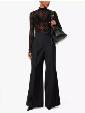 Givenchy Black Monogram Jacquard Sheer Long Sleeve Bodysuit Size Small